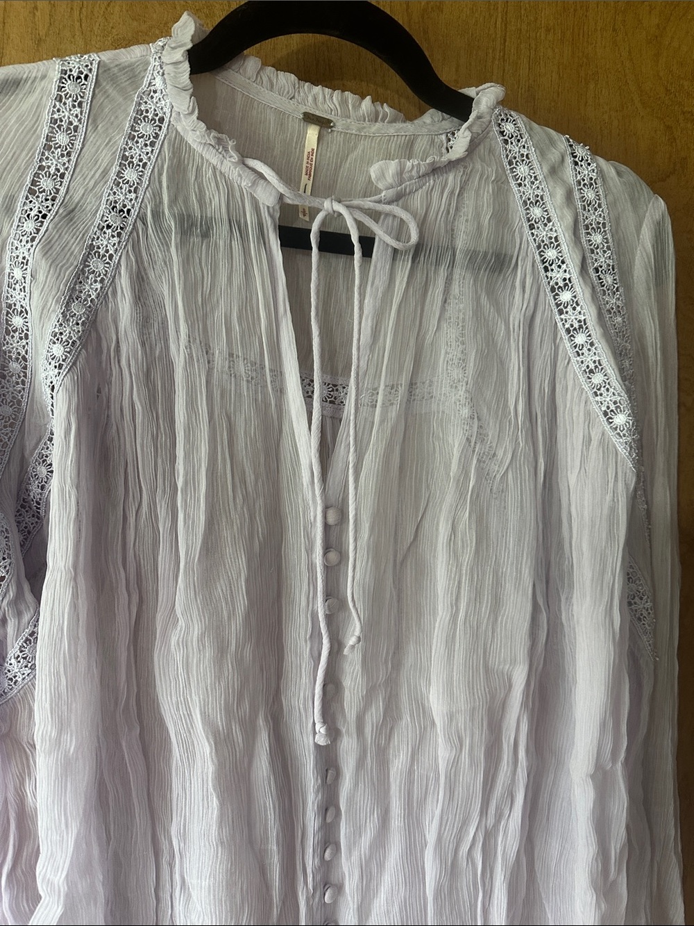 Free People Lavender Lace-Trim Button Front Blouse - Picture 2 of 5